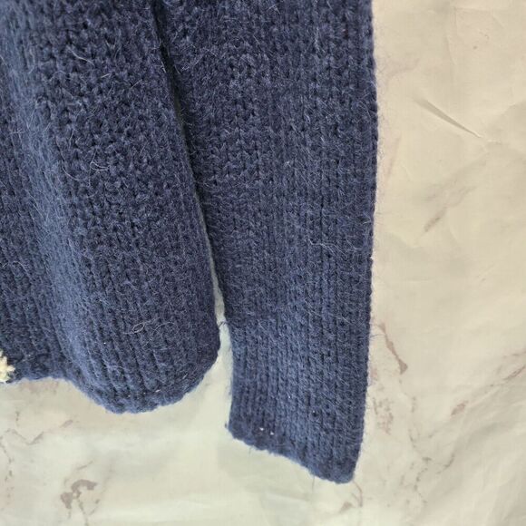 LL Bean Sweater Womens Medium Blue Cream Mohair Wool Cable Knit Roll Neck Twist - Picture 4 of 9
